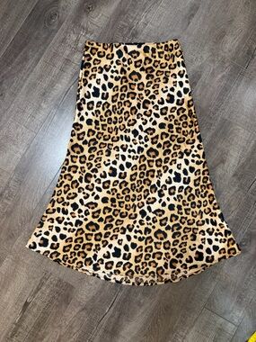 Leopard Print Satin Midi Skirt - size small